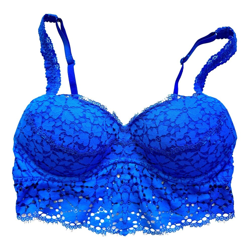 Victoria's Secret Pink Lace Bralette Size Small Blue Flower Lace Women's Night